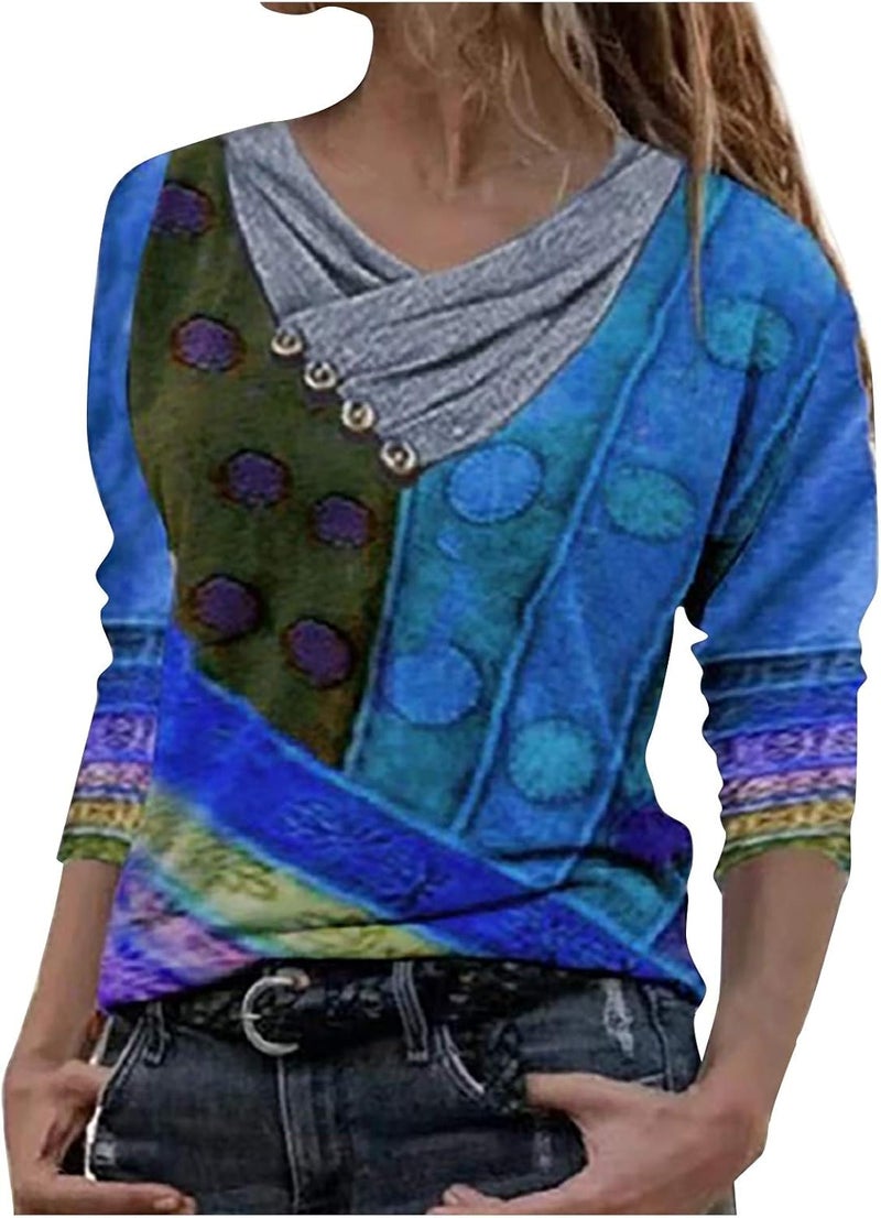 woobles Womens Sweatshirts for Ladies Tie Dye Printed Embroidery Collar Tunic Gradient Blouses Long Sleeve Pullovers - Image 1